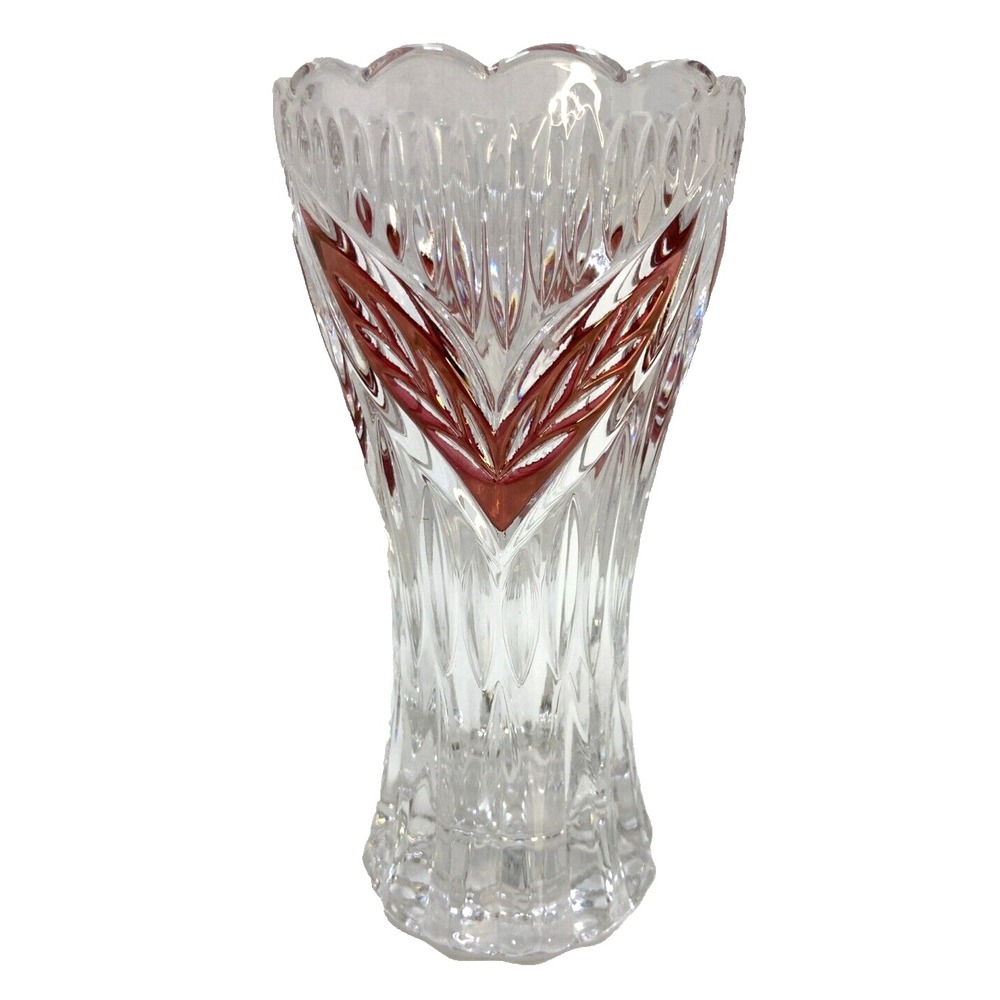 Vintage Indiana Glass Crystal Flared Vase Ruby Flash Art Deco Design 6"